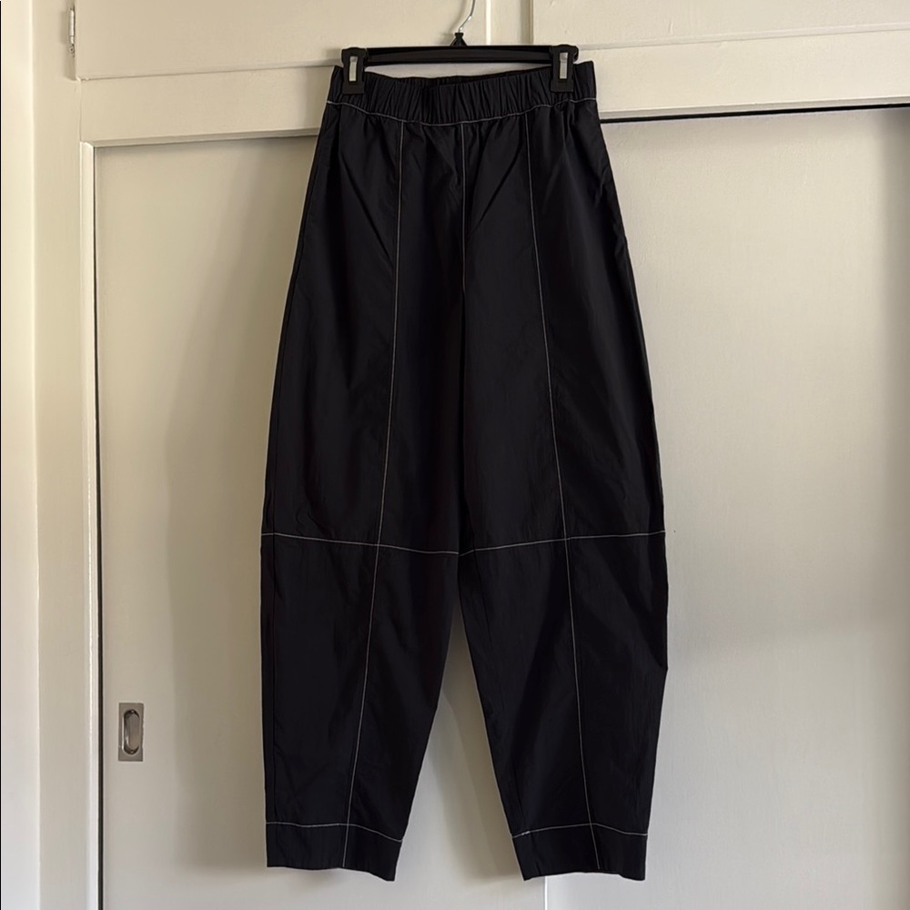 Ganni Black Pants with Tapered Leg and Elastic Waistband
